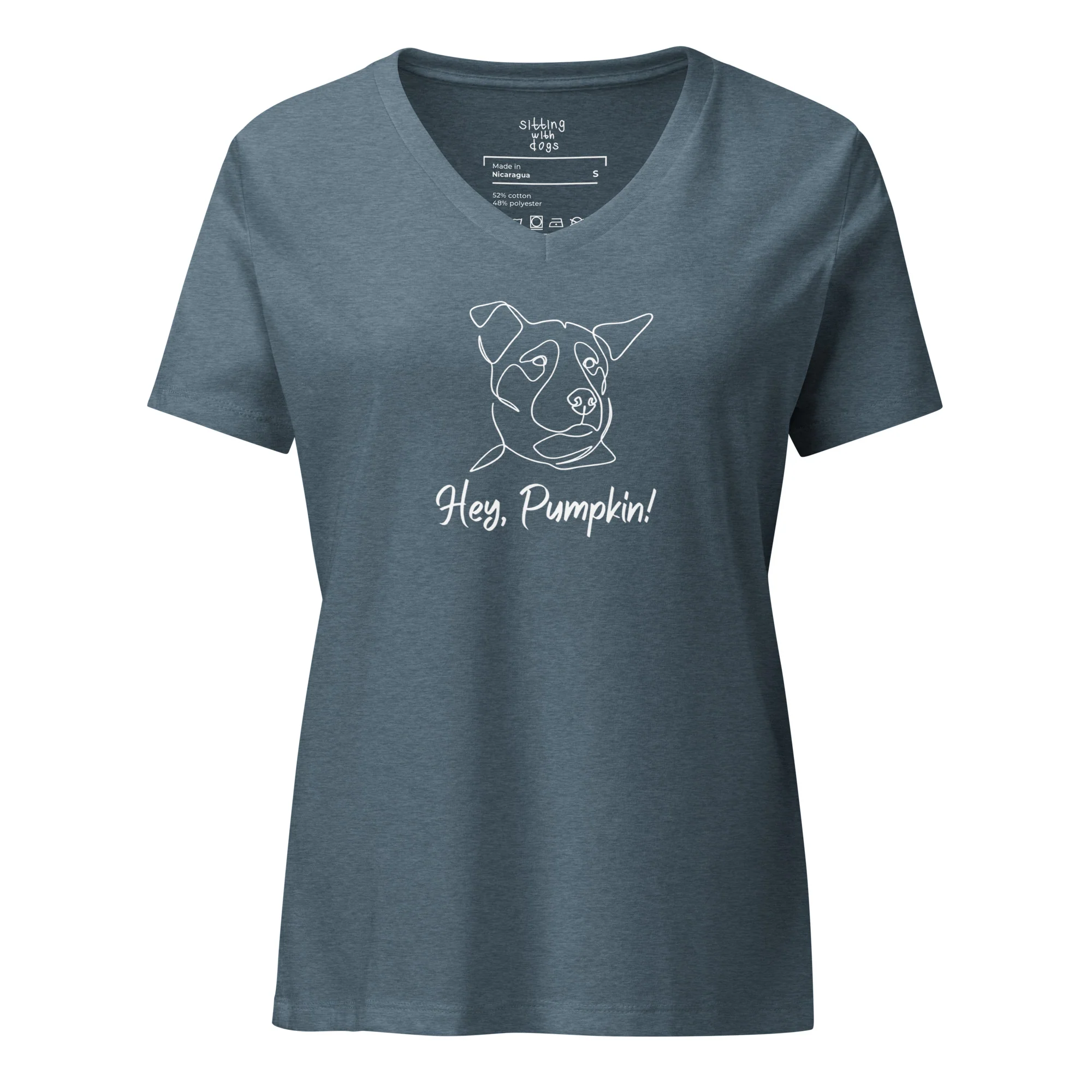 Sitting with Dogs [Pumpkin] Women’s Relaxed V-Neck T-Shirt - Image 5